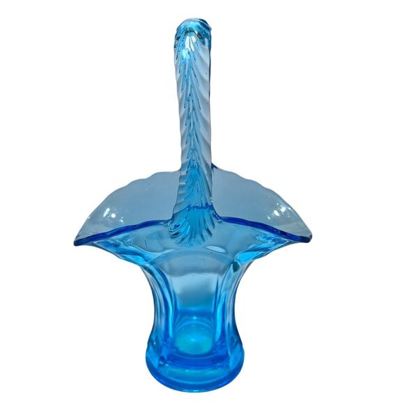 Tiffin-Franciscan 310-1-2 Blue Depression Glass Wedding Basket 9" UV Reactive - Picture 3 of 7